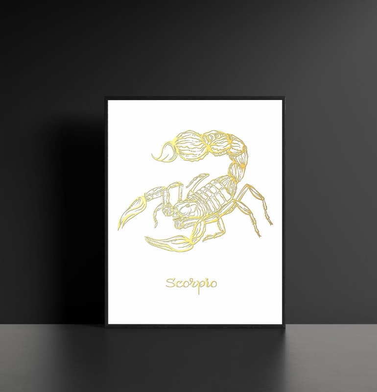 Sign of the Zodiac Scorpio white 3D Real Gold Poster