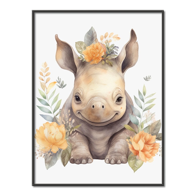 Baby rhinoceros in flowers