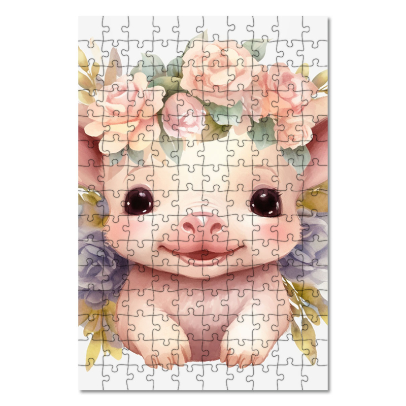 Wooden Puzzle Piglet in flowers