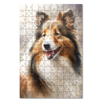Wooden Puzzle Shetland Sheepdog watercolor