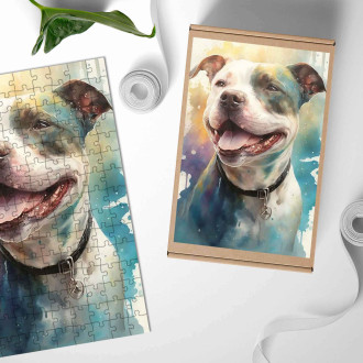 Wooden Puzzle American Staffordshire Terrier watercolor