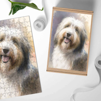 Wooden Puzzle Bearded Collie watercolor
