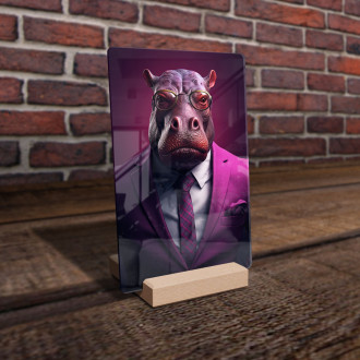Acrylic glass hippo in suit and tie