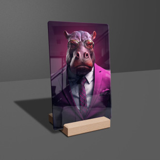 Acrylic glass hippo in suit and tie
