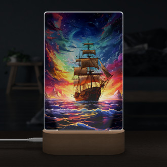 Lamp ship and colorful night sky