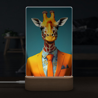 Lamp giraffe in orange business suit and tie