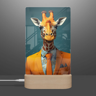 Lamp giraffe in orange business suit and tie