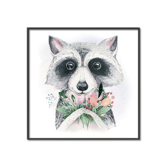 Raccoon with flowers kids Poster
