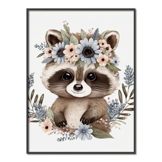 Baby raccoon in flowers