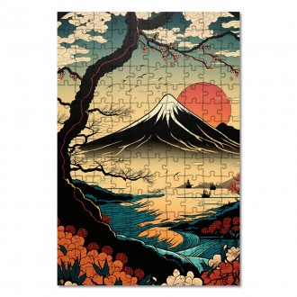 Wooden Puzzle Sun over Fuji 1