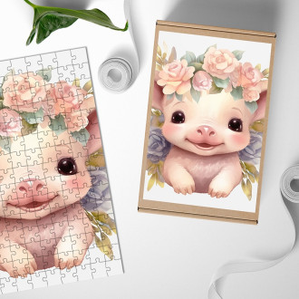 Wooden Puzzle Piglet in flowers