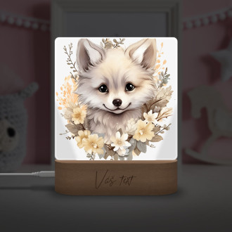 Baby white fox in flowers