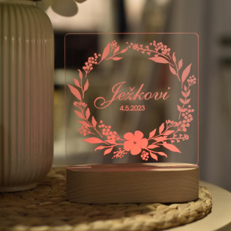 Lamp with surname - Floral wreath