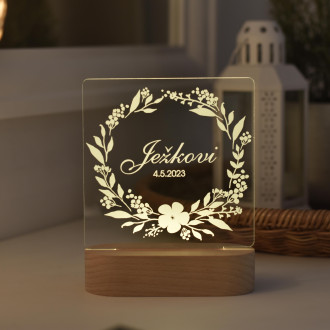 Lamp with surname - Floral wreath