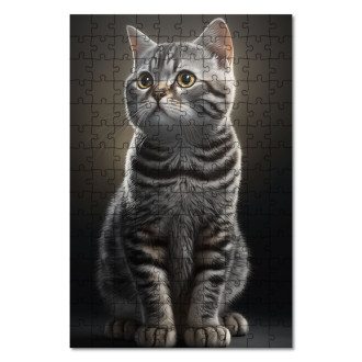 Wooden Puzzle American Shorthair cat watercolor