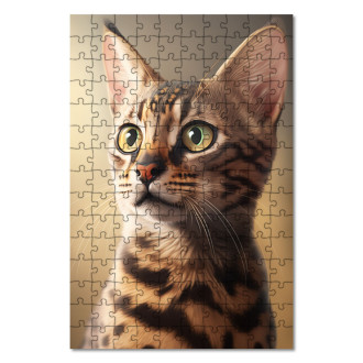 Wooden Puzzle Bengal cat watercolor