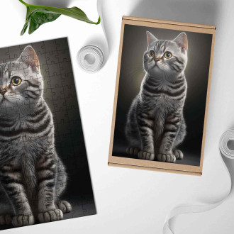 Wooden Puzzle American Shorthair cat watercolor