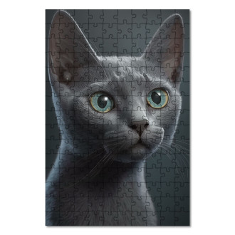 Wooden Puzzle Russian Blue cat watercolor