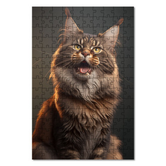 Wooden Puzzle Maine Coon cat watercolor