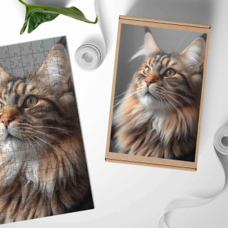 Wooden Puzzle Maine Coon cat realistic