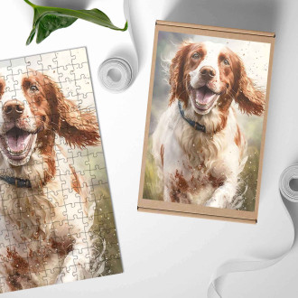 Wooden Puzzle Irish Red and White Setter watercolor