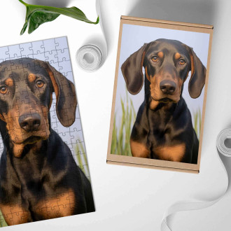 Wooden Puzzle Black and Tan Coonhound realistic