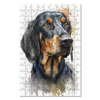 Wooden Puzzle Black and Tan Coonhound watercolor