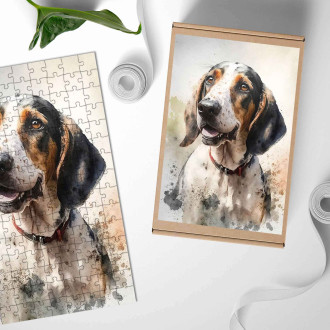 Wooden Puzzle American English Coonhound watercolor