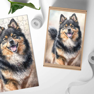 Wooden Puzzle Finnish Lapphund watercolor