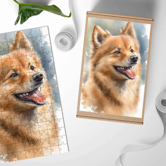 Wooden Puzzle Finnish Spitz watercolor