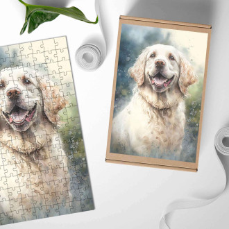 Wooden Puzzle Clumber Spaniel watercolor