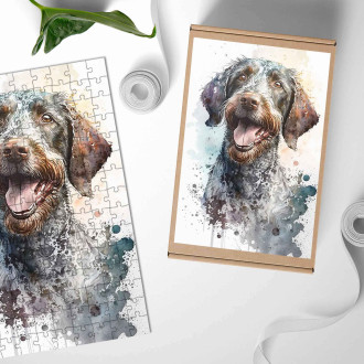 Wooden Puzzle German Wirehaired Pointer watercolor