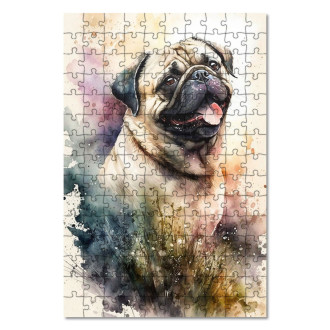 Wooden Puzzle Pug watercolor