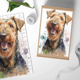 Wooden Puzzle Airedale Terrier watercolor