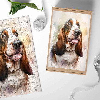 Wooden Puzzle Basset hound watercolor