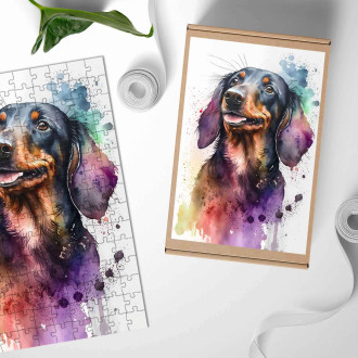 Wooden Puzzle Dachshund watercolor
