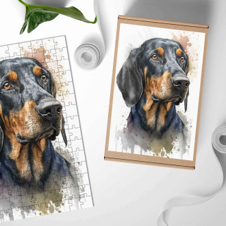 Wooden Puzzle Black and Tan Coonhound watercolor