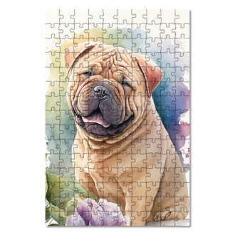 Wooden Puzzle Chinese Shar-Pei watercolor