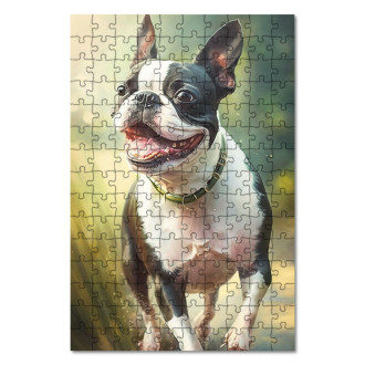 Wooden Puzzle Boston terrier watercolor