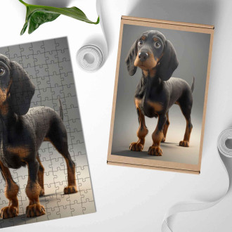 Wooden Puzzle Black and Tan Coonhound cartoon