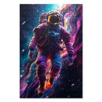 Wooden Puzzle Astronaut flying through space