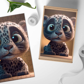 Wooden Puzzle Cute animated snow leopard