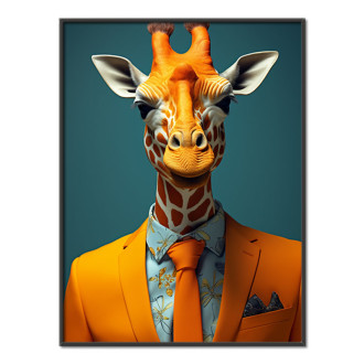 giraffe in orange business suit and tie