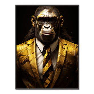 monkey in gold suit and tie
