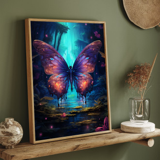 beautiful dark forest and the colorful butterfly