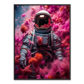 astronaut with pink smoke rising upwards