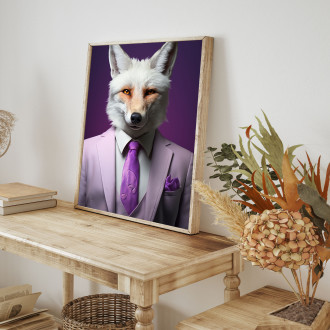 white fox in purple suit