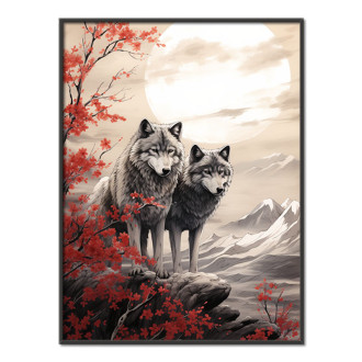 wolfs with a japanese sun