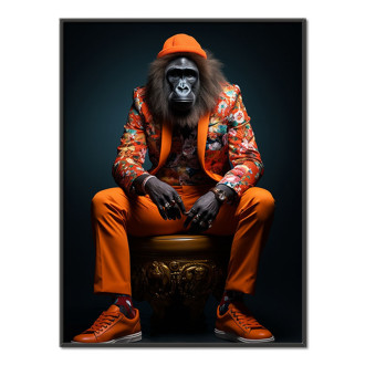 gorilla in an orange floral suit