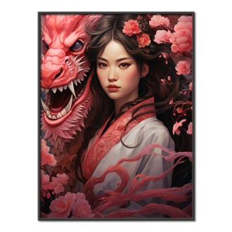 women with a dragon in samurai costume